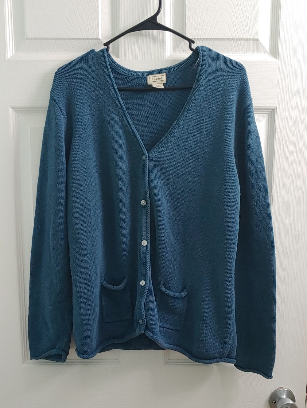 Vintage L.L. Bean Roll Neck Sweater Blue Cardigan Silk Cotton Women's Size XL